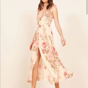 Reformation Harper Cream Floral Slit Midi Dress